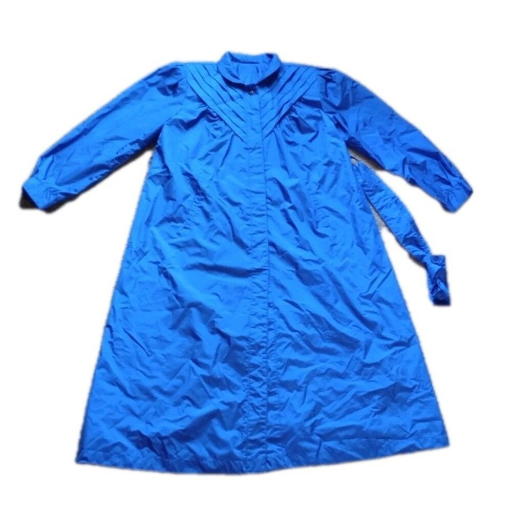 Climate Zone Unisex Blue Lined Comfortable Hooded Rain Jacket Size 10 Retro